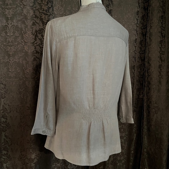 L.L. Bean Linen Tencel Blend Johnny Collar Shirt Taupe Soft Lightweight Comfy S - Picture 3 of 8